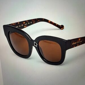 Louis Vuitton Audry Black Leather Frame Brown Lens Women's Sunglasses.